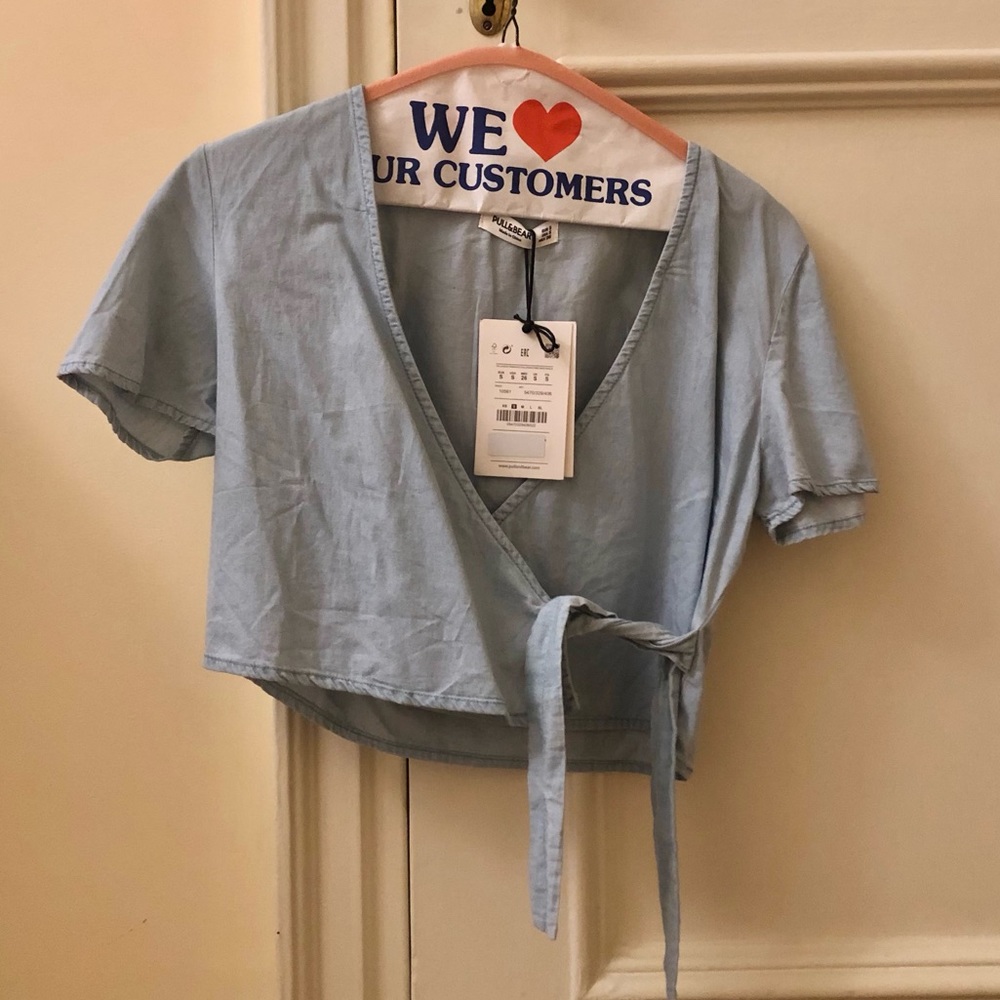 Pull & Bear Denim Shirt w/ Tied Bow